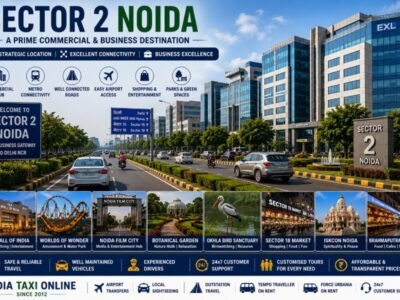 Sector 2 Noida Business Hub Travel Guide Modern corporate buildings, wide roads, landscaped avenues and commercial offices in Sector 2 Noida