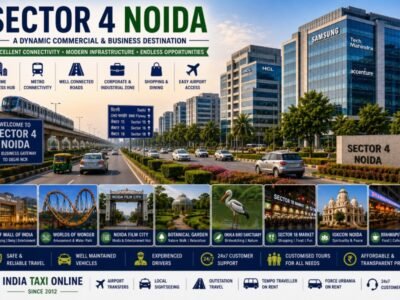 Sector 4 Noida Commercial & Business Hub Modern office buildings, commercial complexes, landscaped roads and business district in Sector 4 Noida