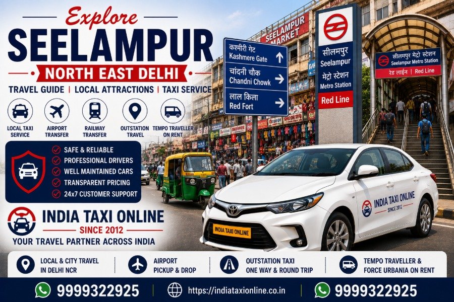 Seelampur in North East Delhi featuring Delhi Metro Red Line, wholesale markets and reliable taxi services by India Taxi Online.