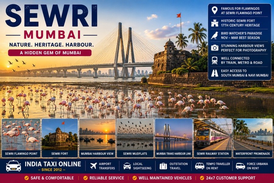 Sewri Mumbai featuring Greater Flamingos, Sewri Fort, Mumbai Harbour, mangroves and the Mumbai Trans Harbour Link