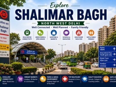 Shalimar Bagh in North West Delhi featuring DDA District Park, tree-lined residential streets, shopping markets, modern apartments and excellent Metro connectivity