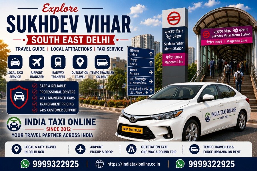 Sukhdev Vihar in South East Delhi with Metro connectivity, nearby attractions and reliable taxi services by India Taxi Online.