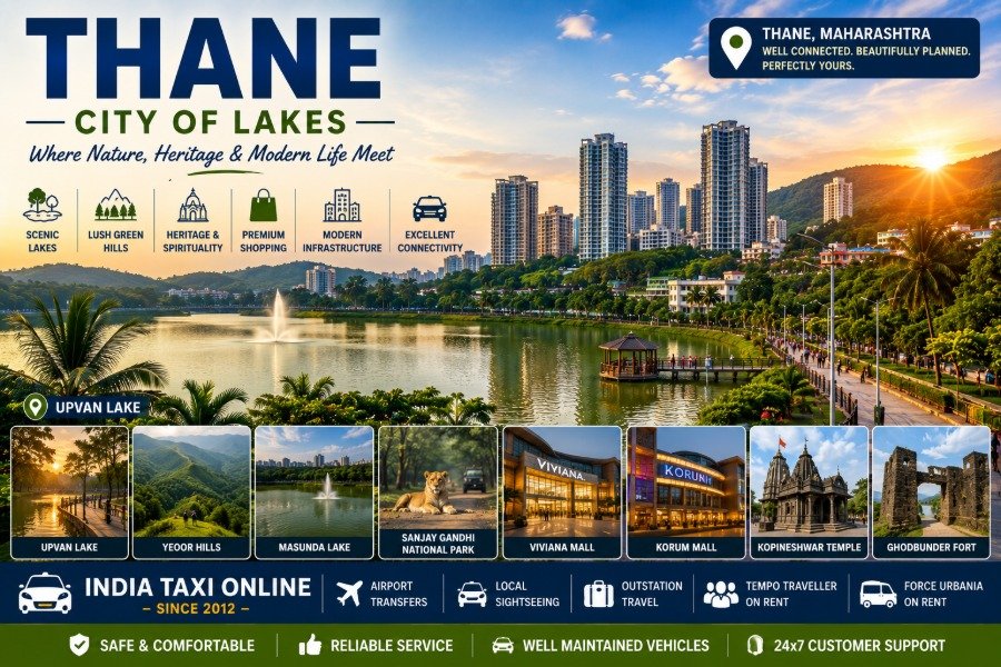 Scenic Thane featuring Upvan Lake, Yeoor Hills, skyline, lakeside promenade and modern cityscape