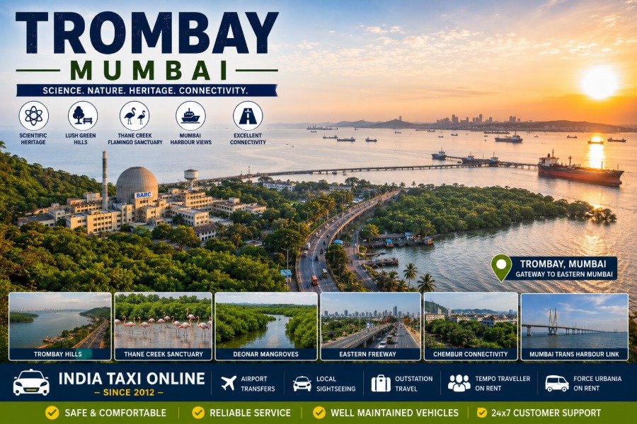 Scenic Trombay Mumbai featuring harbour views, green hills, coastal landscape and eastern Mumbai skyline
