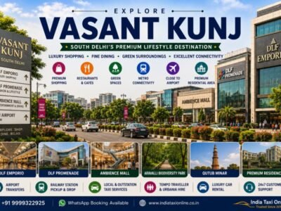 Vasant Kunj in South Delhi featuring DLF Emporio, DLF Promenade, Ambience Mall, luxury residences, tree-lined roads, and premium shopping destinations