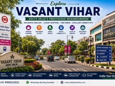 Vasant Vihar in South Delhi featuring Basant Lok Market, tree-lined avenues, luxury residences, diplomatic enclave, premium shopping, and excellent connectivity