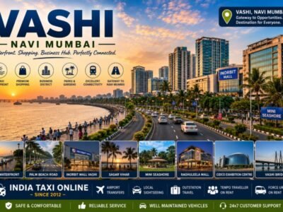 Vashi Waterfront Palm Beach Road and Navi Mumbai Skyline Scenic Vashi waterfront featuring Palm Beach Road, skyline, creek promenade and modern Navi Mumbai cityscape