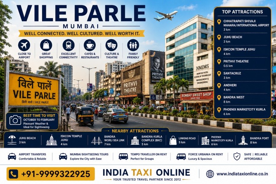 Vile Parle in Mumbai featuring modern streets, shopping areas, educational institutions and convenient airport connectivity