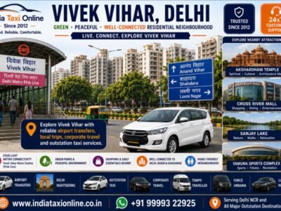 Vivek Vihar Metro Station, green residential neighbourhood, parks and modern streets in East Delhi.