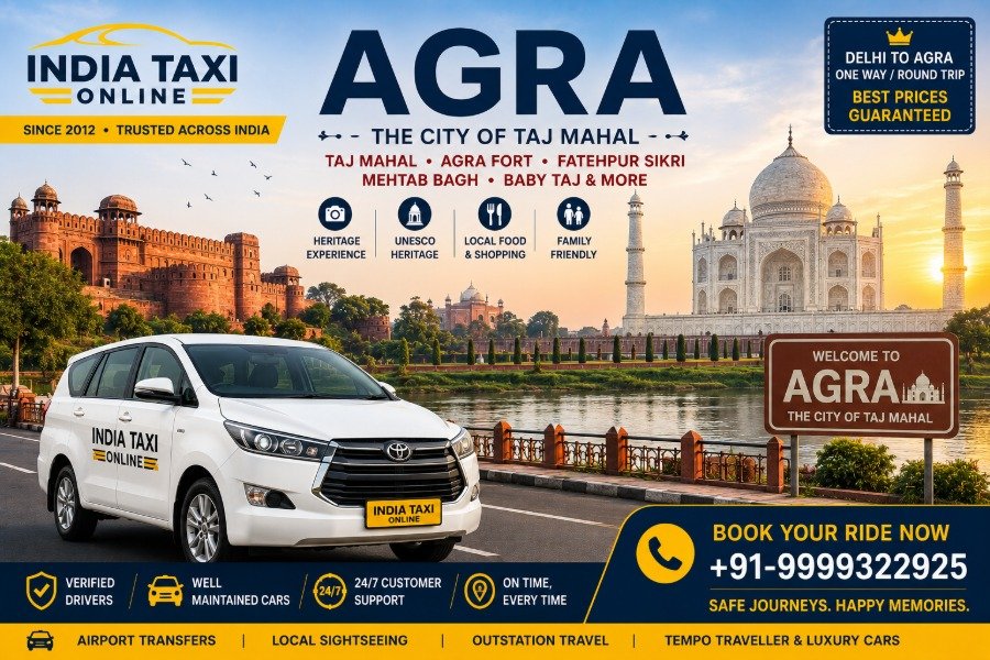 Taj Mahal Agra with India Taxi Online taxi service