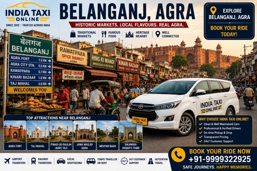 Belanganj Agra old city market with India Taxi Online taxi service