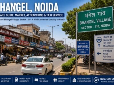 Bhangel Village and local market in Sector 110 Noida with busy roads, shops and urban surroundings