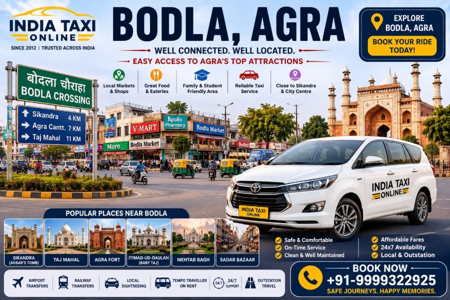 Bodla Agra market and Sikandra Bodla Road with India Taxi Online taxi