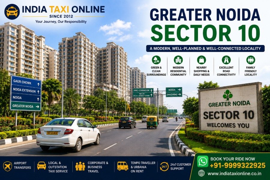 Greater Noida Sector 10 in Greater Noida West with modern residential towers, landscaped roads and urban surroundings