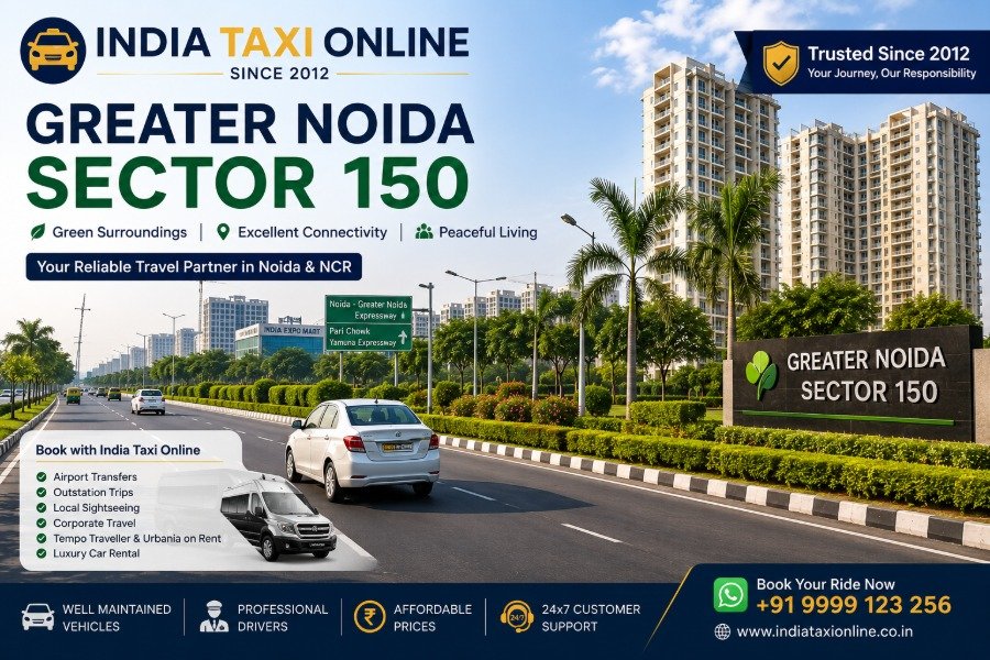 Greater Noida Sector 150 with landscaped roads, greenery and modern residential buildings