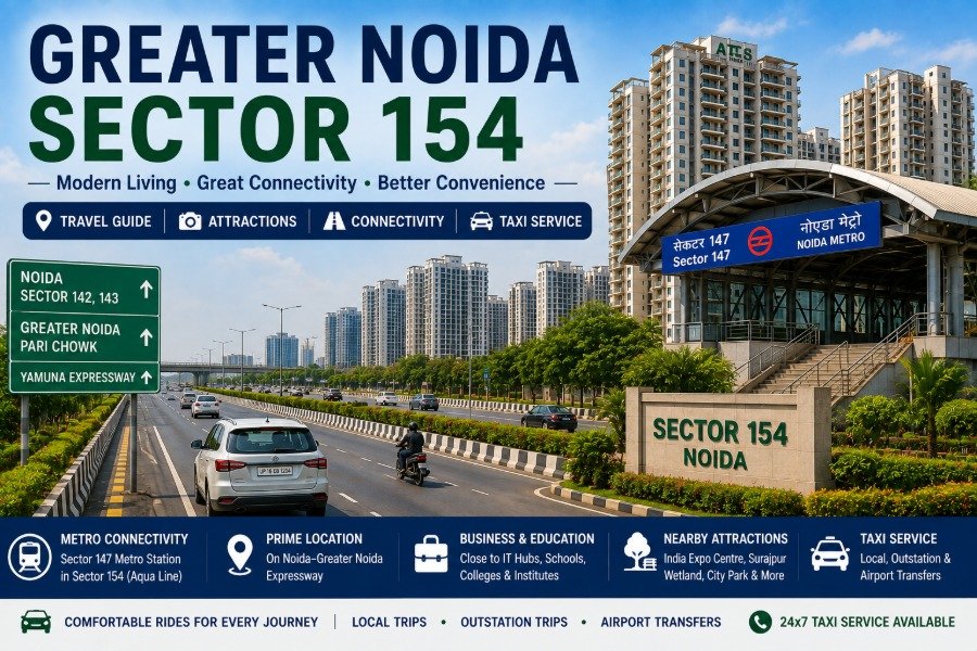 Sector 154 Noida beside the Noida Greater Noida Expressway with modern urban development and metro connectivity