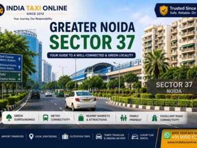 Sector 37 Noida with landscaped roads, modern buildings and nearby Golf Course Metro connectivity