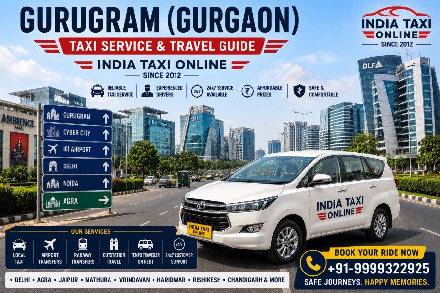 Gurugram Gurgaon skyline with India Taxi Online taxi service