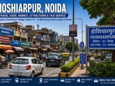 Hoshiarpur Village and local market in Sector 51 Noida with road and urban surroundings