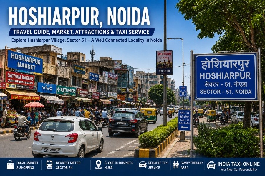 Hoshiarpur Village and local market in Sector 51 Noida with road and urban surroundings