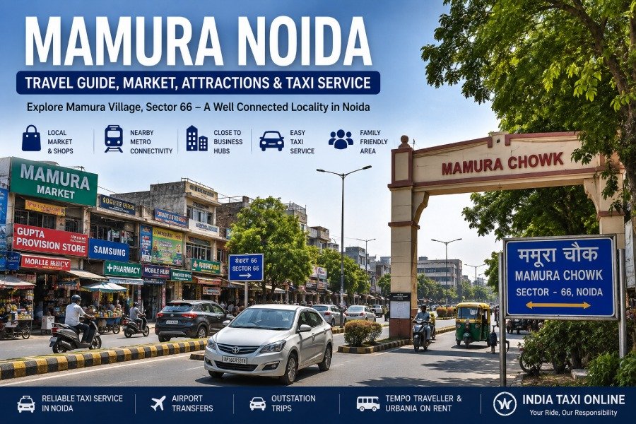 Mamura Sector 66 Noida market and road with local shops and urban surroundings