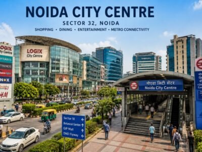 Noida City Centre in Sector 32 with Delhi Metro station and modern commercial buildings