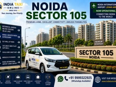 Luxury residential apartments, landscaped parks and Noida–Greater Noida Expressway in Noida Sector 105 with convenient access to Noida International Airport
