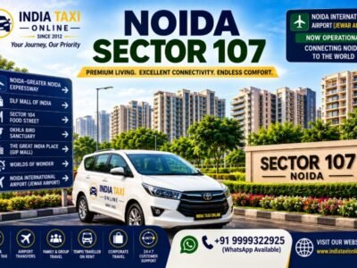 Luxury residential apartments, landscaped parks and Noida–Greater Noida Expressway in Noida Sector 107 with convenient access to Noida International Airport