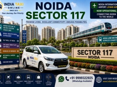 Modern residential apartment towers, landscaped parks and wide roads in Noida Sector 117 with convenient access to Noida International Airport