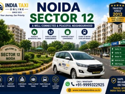 Modern residential apartments, parks and local market in Noida Sector 12, Uttar Pradesh