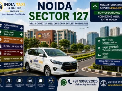 Noida Sector 127 with modern buildings, landscaped roads, residential developments and Noida–Greater Noida Expressway connectivity