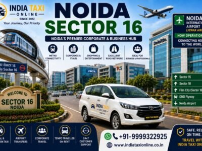 Modern corporate offices, Metro station and commercial buildings in Noida Sector 16 with convenient access to Noida International Airport