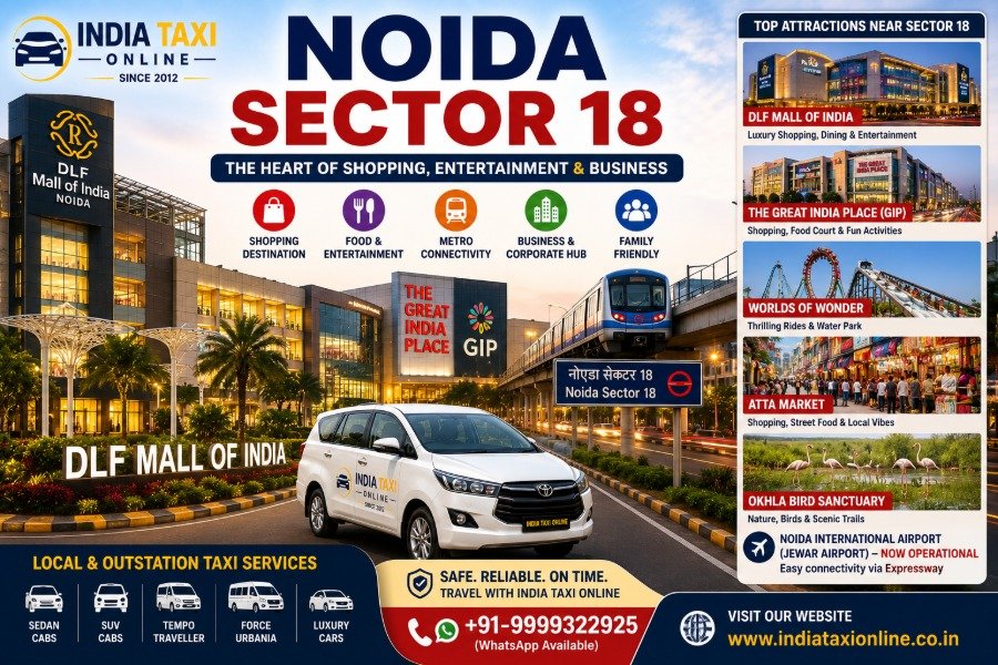 DLF Mall of India, Noida Sector 18 Metro Station, shopping streets and commercial district with access to Noida International Airport