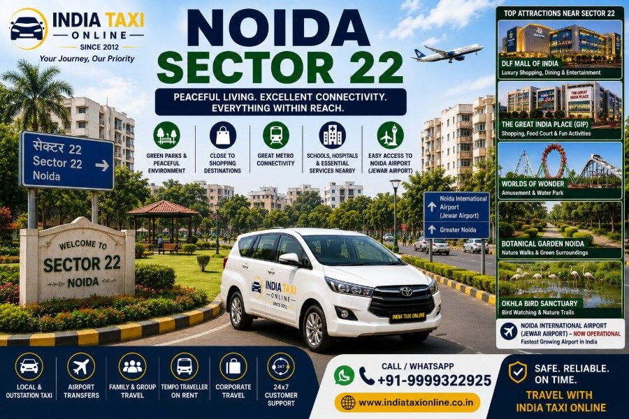 Green parks, residential streets and modern neighbourhood in Noida Sector 22 with convenient access to Noida International Airport