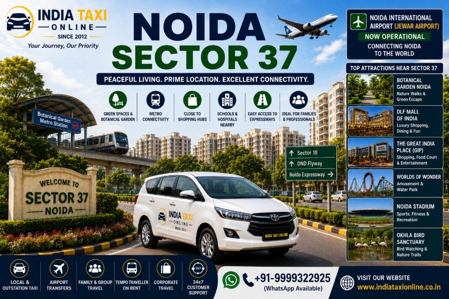 Botanical Garden, modern residential neighbourhood and landscaped roads in Noida Sector 37 with convenient access to Noida International Airport