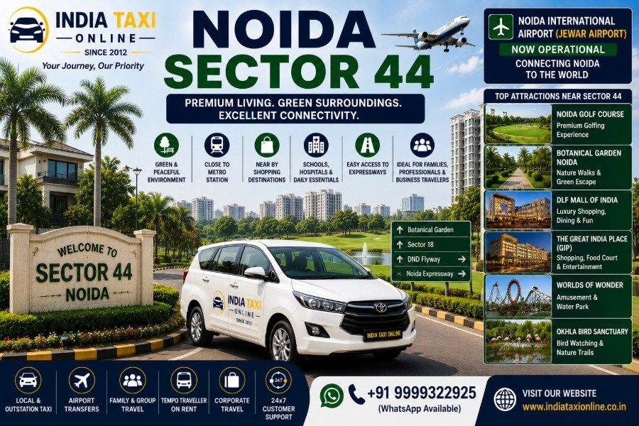 Noida Golf Course, luxury residential neighbourhood and landscaped roads in Noida Sector 44 with access to Noida International Airport