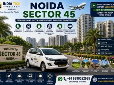 Modern residential apartments, landscaped parks and wide roads in Noida Sector 45 with convenient access to Noida International Airport