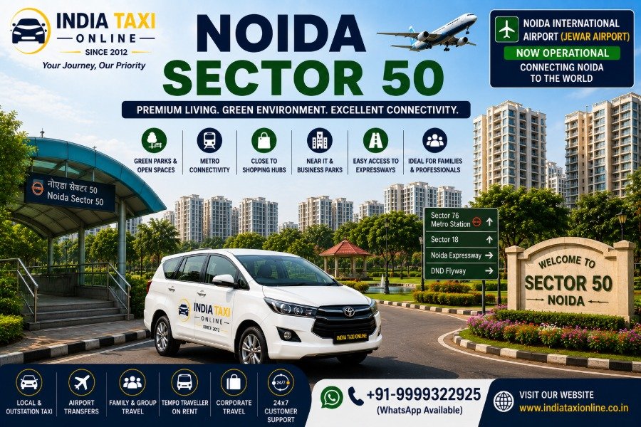 Modern residential apartments, Central Park and landscaped roads in Noida Sector 50 with convenient access to Noida International Airport
