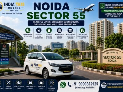 Modern residential apartments, green parks and wide roads in Noida Sector 55 with convenient access to Noida International Airport
