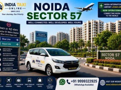 Modern residential apartments, green parks and wide roads in Noida Sector 57 with convenient access to Noida International Airport