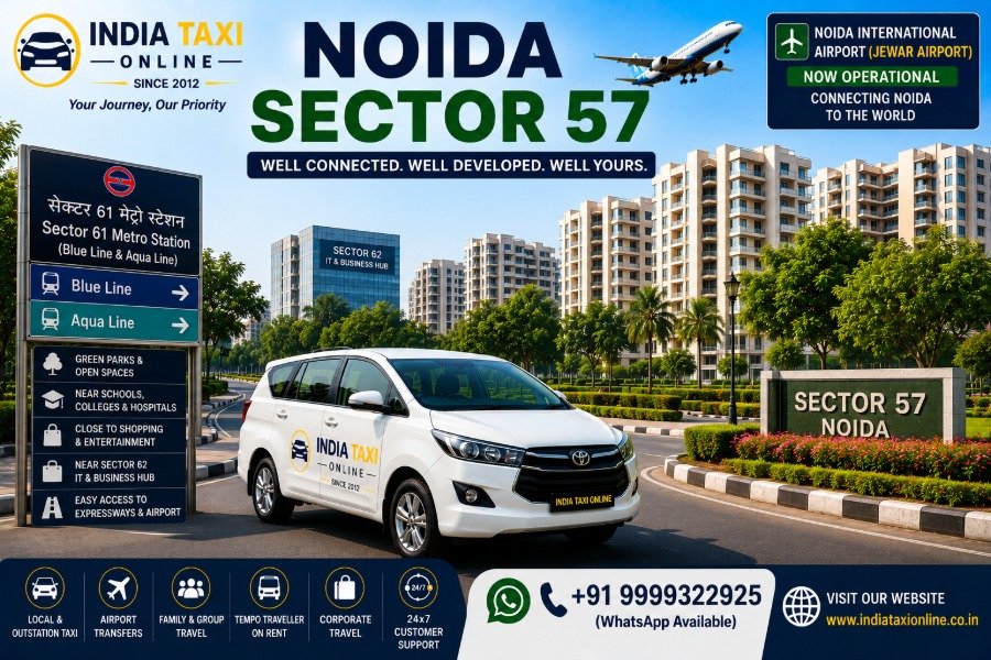 Modern residential apartments, green parks and wide roads in Noida Sector 57 with convenient access to Noida International Airport