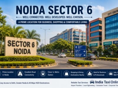 Modern commercial buildings and business district in Noida Sector 6, Uttar Pradesh