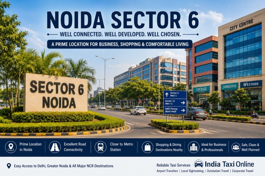Modern commercial buildings and business district in Noida Sector 6, Uttar Pradesh