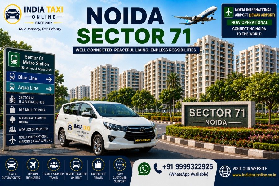 Modern residential apartments, landscaped parks and wide roads in Noida Sector 71 with convenient access to Noida International Airport