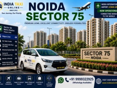 Modern residential apartments, landscaped gardens, wide roads and green parks in Noida Sector 75 with access to Noida International Airport