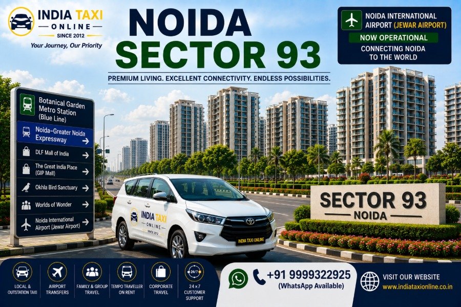 Luxury residential apartments, landscaped parks and Noida–Greater Noida Expressway in Noida Sector 93 with convenient access to Noida International Airport