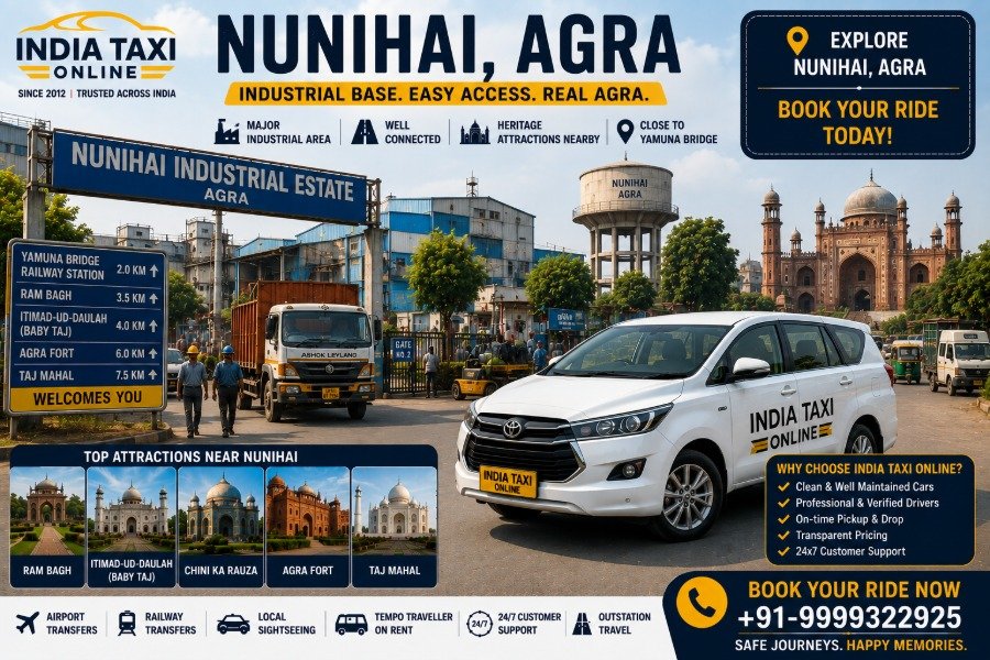 Nunihai Agra industrial area with India Taxi Online taxi service