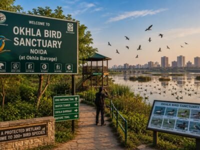 Okhla Bird Sanctuary Noida with Yamuna wetlands, migratory birds and birdwatching landscape