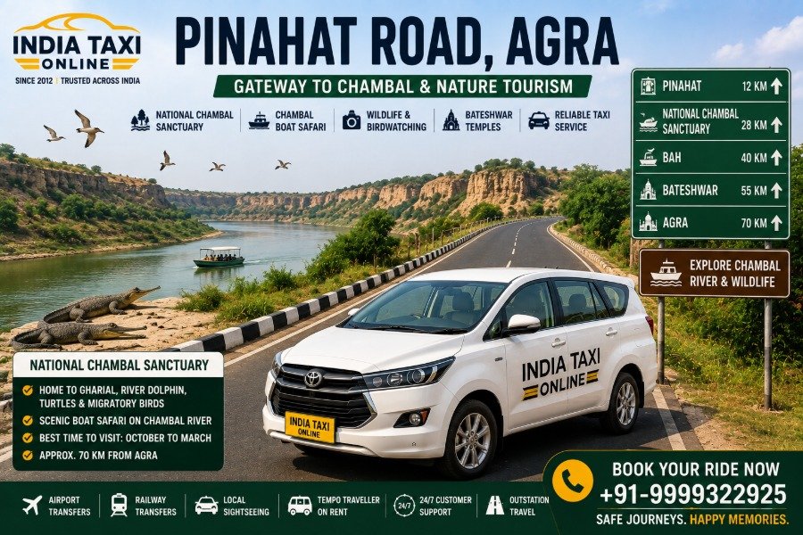 Pinahat Road Agra to National Chambal Sanctuary with India Taxi Online taxi
