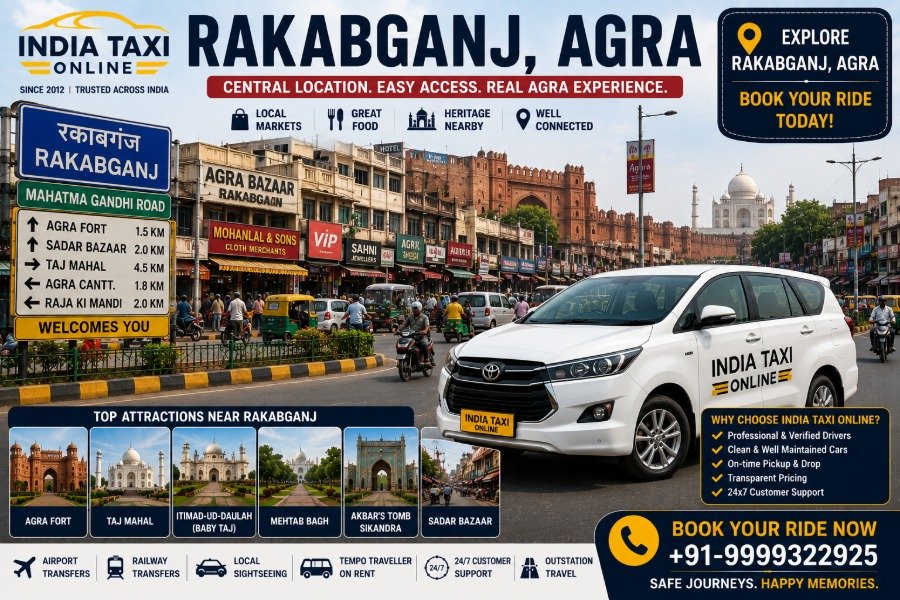 Rakabganj Agra market and Mahatma Gandhi Road with India Taxi Online taxi